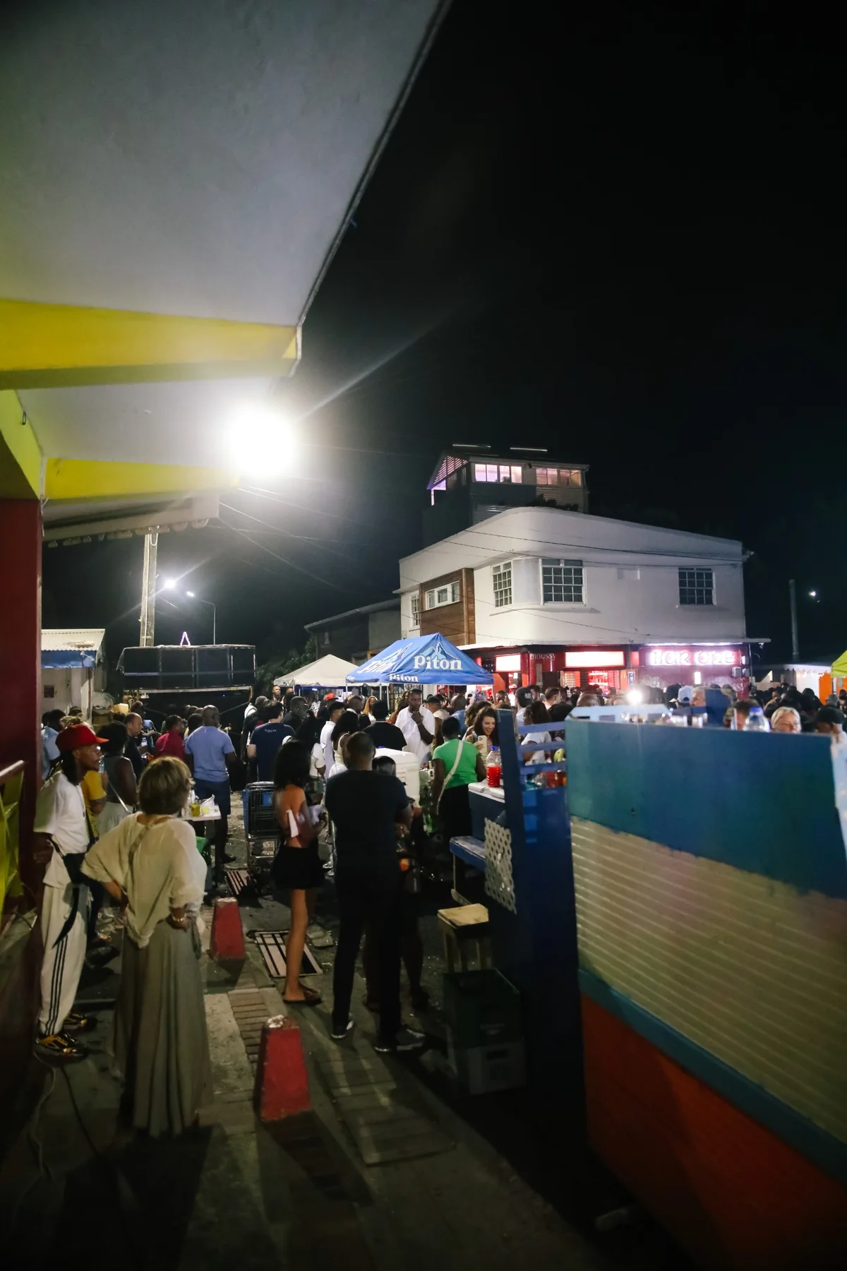 A lively St. Lucia street night scene